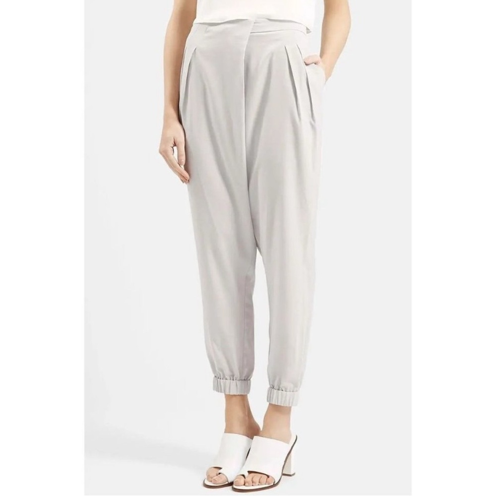 Topshop Silky Formal Joggers | Tulip Pleated Cinched Ankle | Oat Beige | Size 8 - Picture 14 of 15